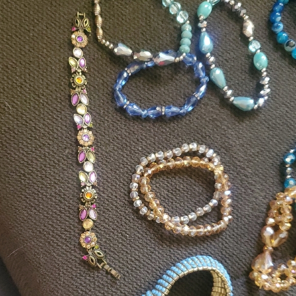 Mixed Beaded Bracelet Lot in Blue, Turquoise, Gold, Black - Picture 2 of 12